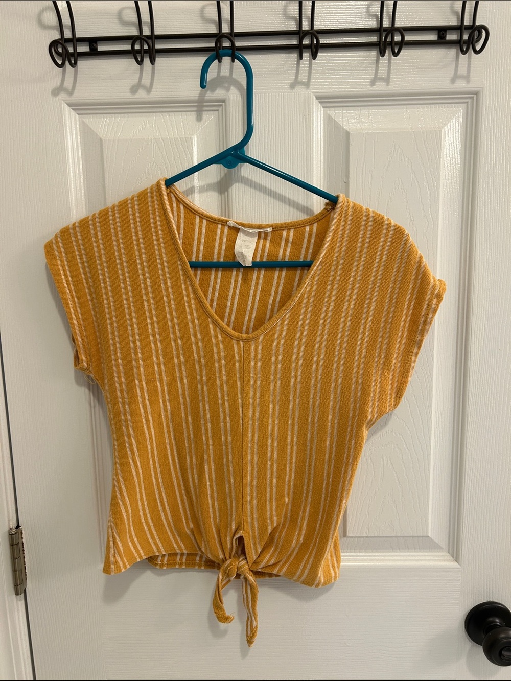 Caution To The Wind Mustard Yellow & White Striped Tie-Front Crop Top